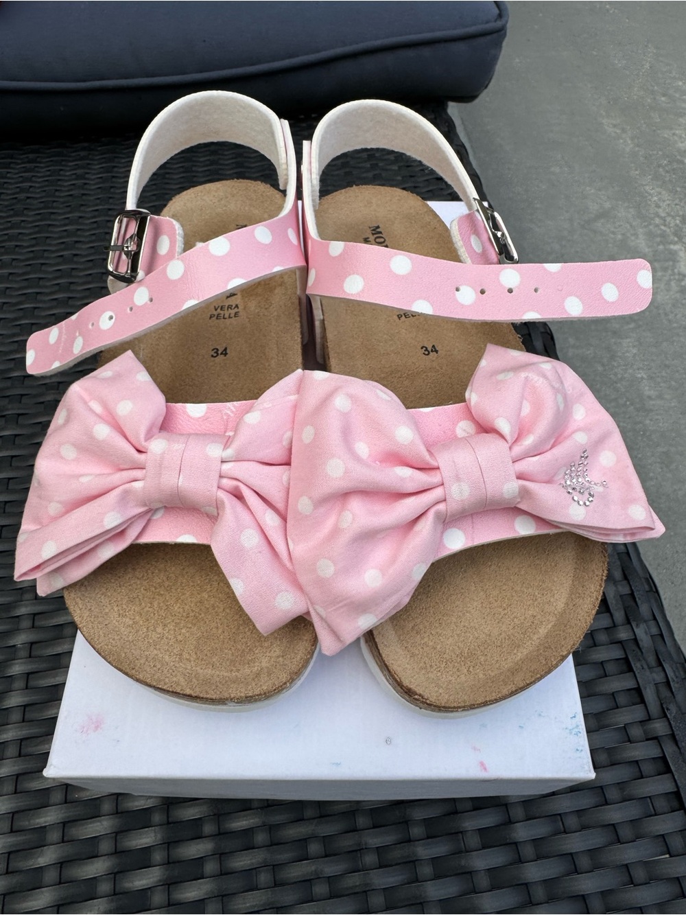 Monnalisa Girls Pink Polka Dot Bow Sandals, EU 34, Made in Italy - Picture 13 of 14